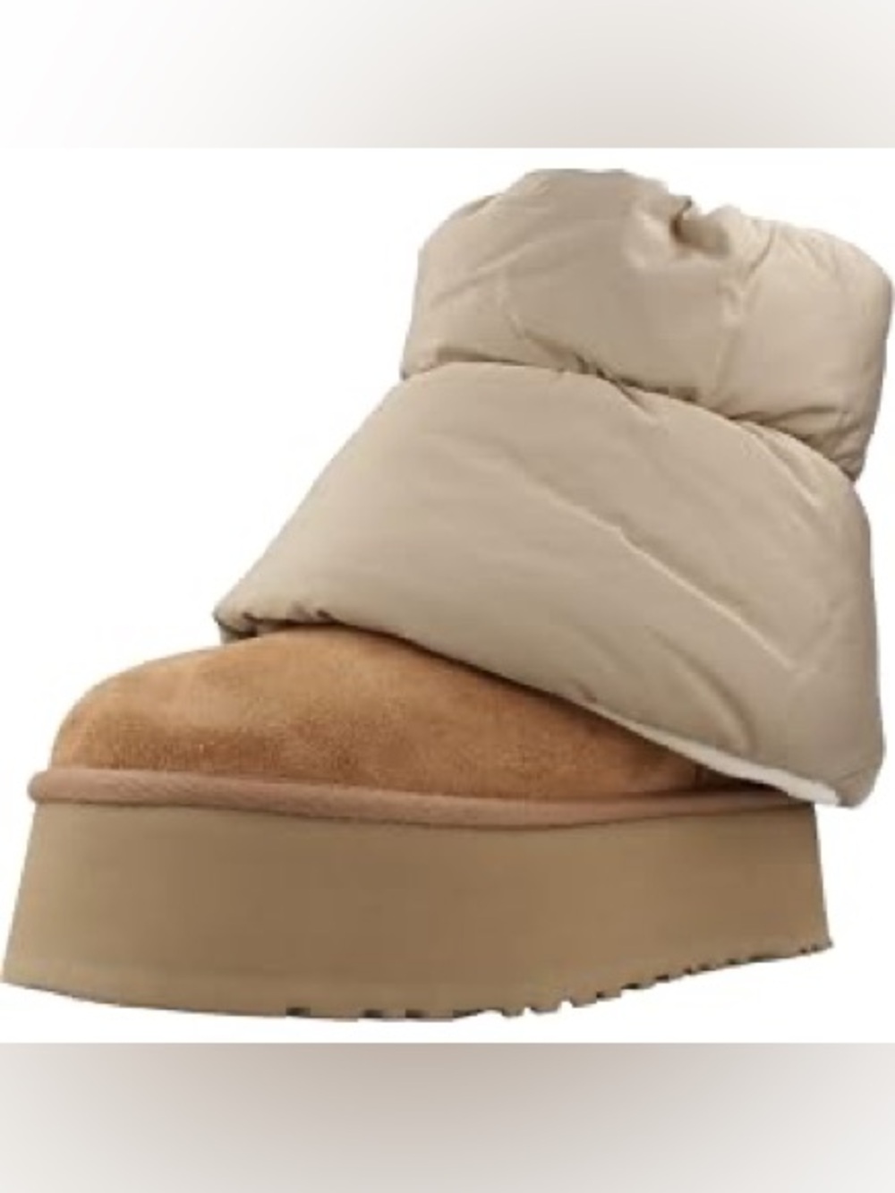 UGG Tan and Beige Platform Puffer Slipper